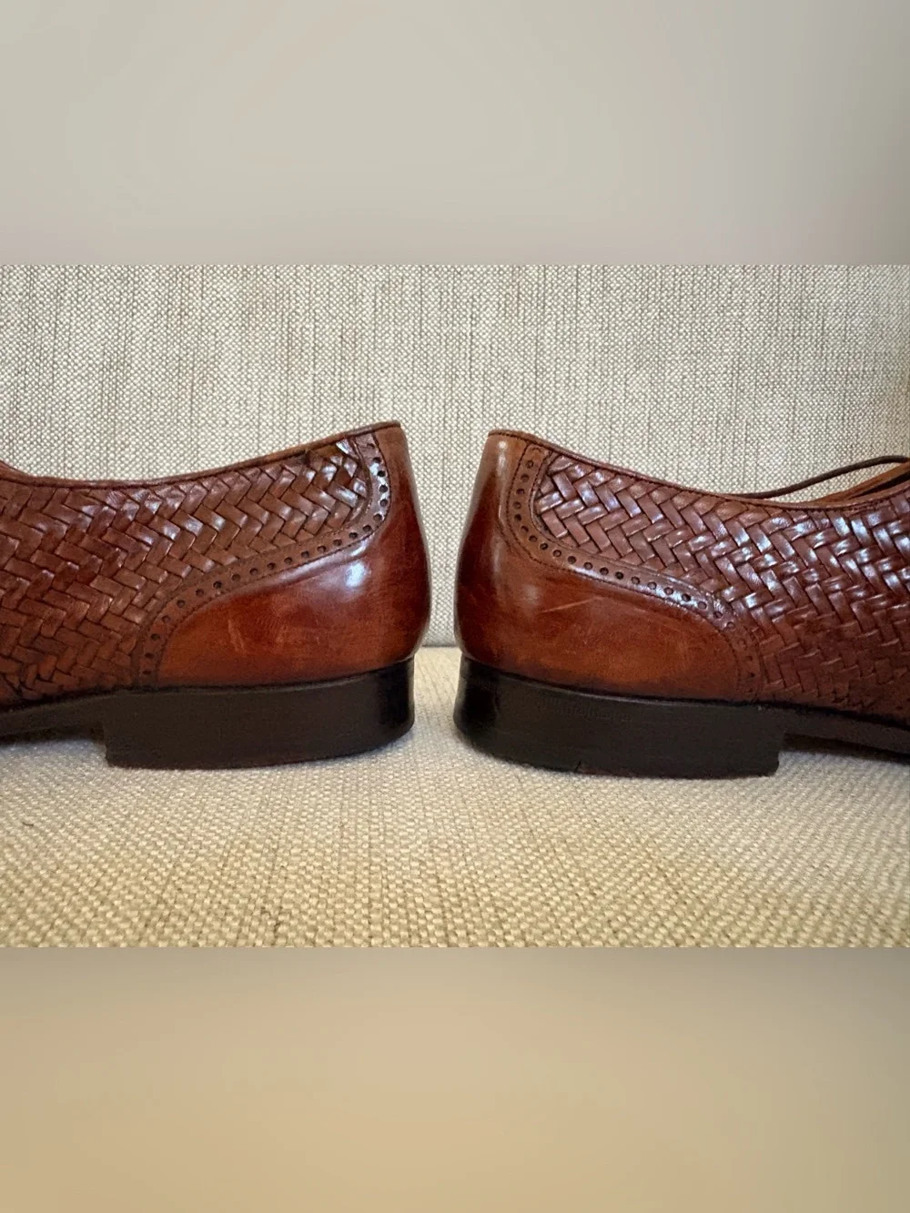 CHURCH’S Prima Classe Woven Leather Oxfords Cap Toe Brown Mens 8.5 Made in Spain